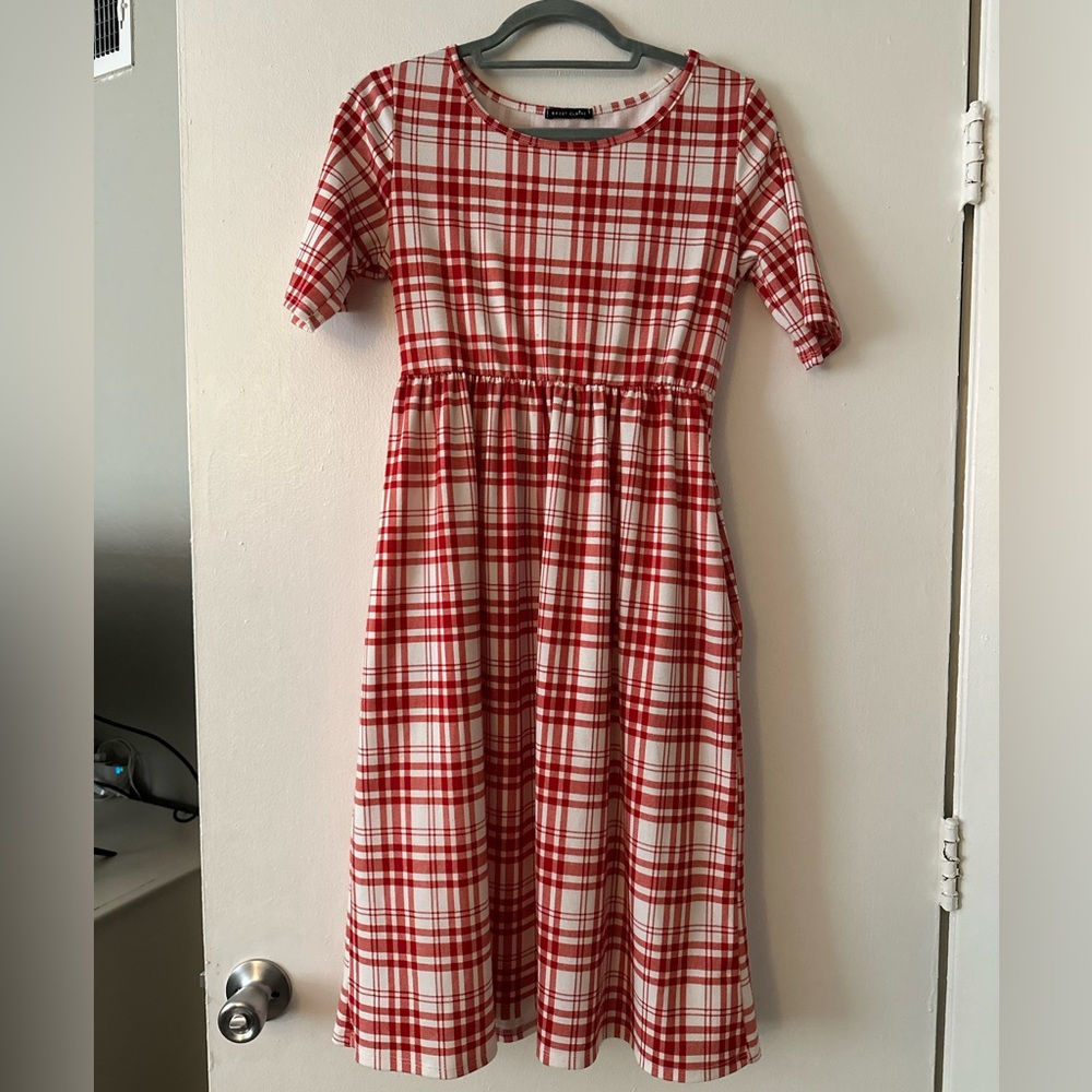 Red and white picnic plaid dress